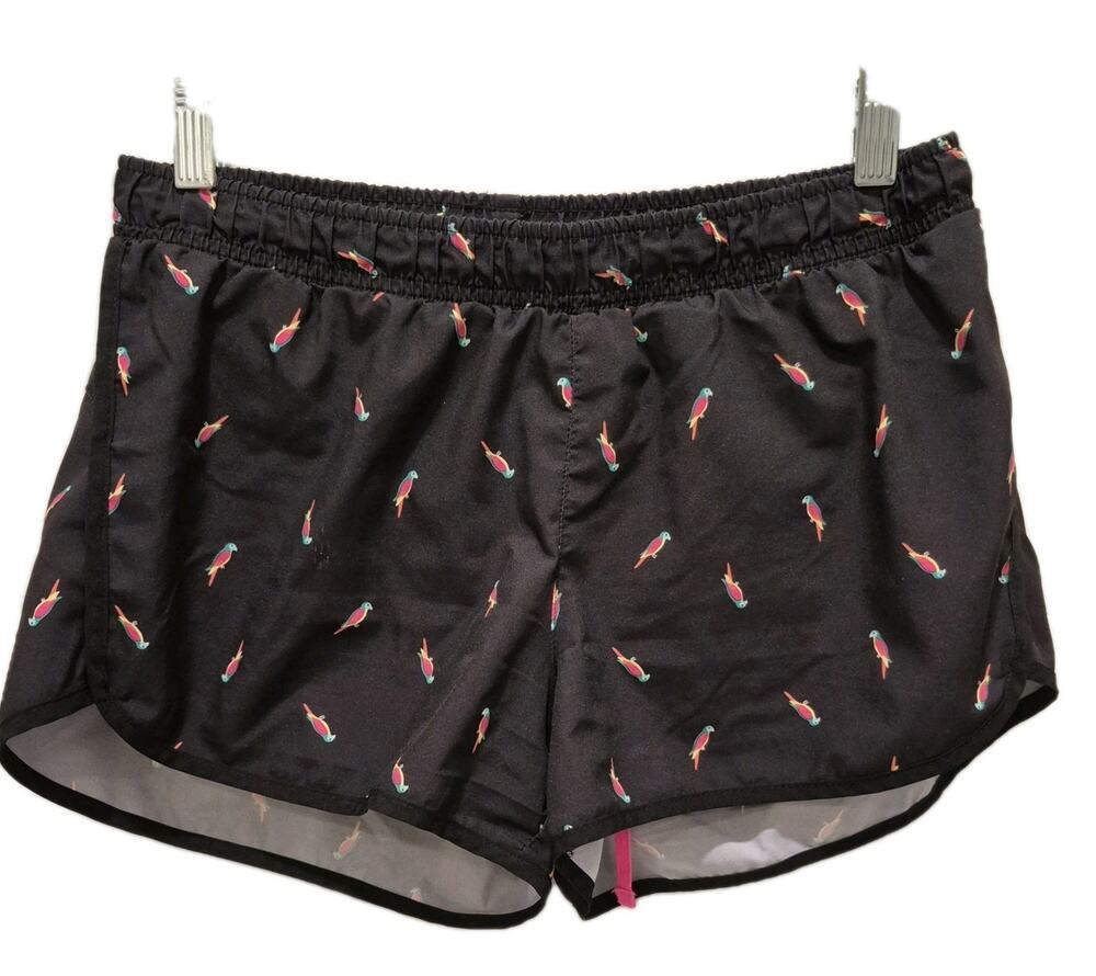 Old Navy Active Rainbow Parrot Run Shorts Size Small Black Go Dry Fabric
